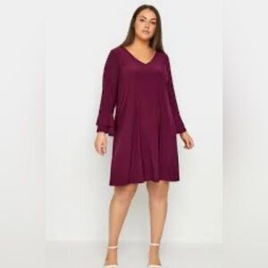 Frill Sleeve Evan’s Burgundy V-Neck Dress, Size 20, EUC.